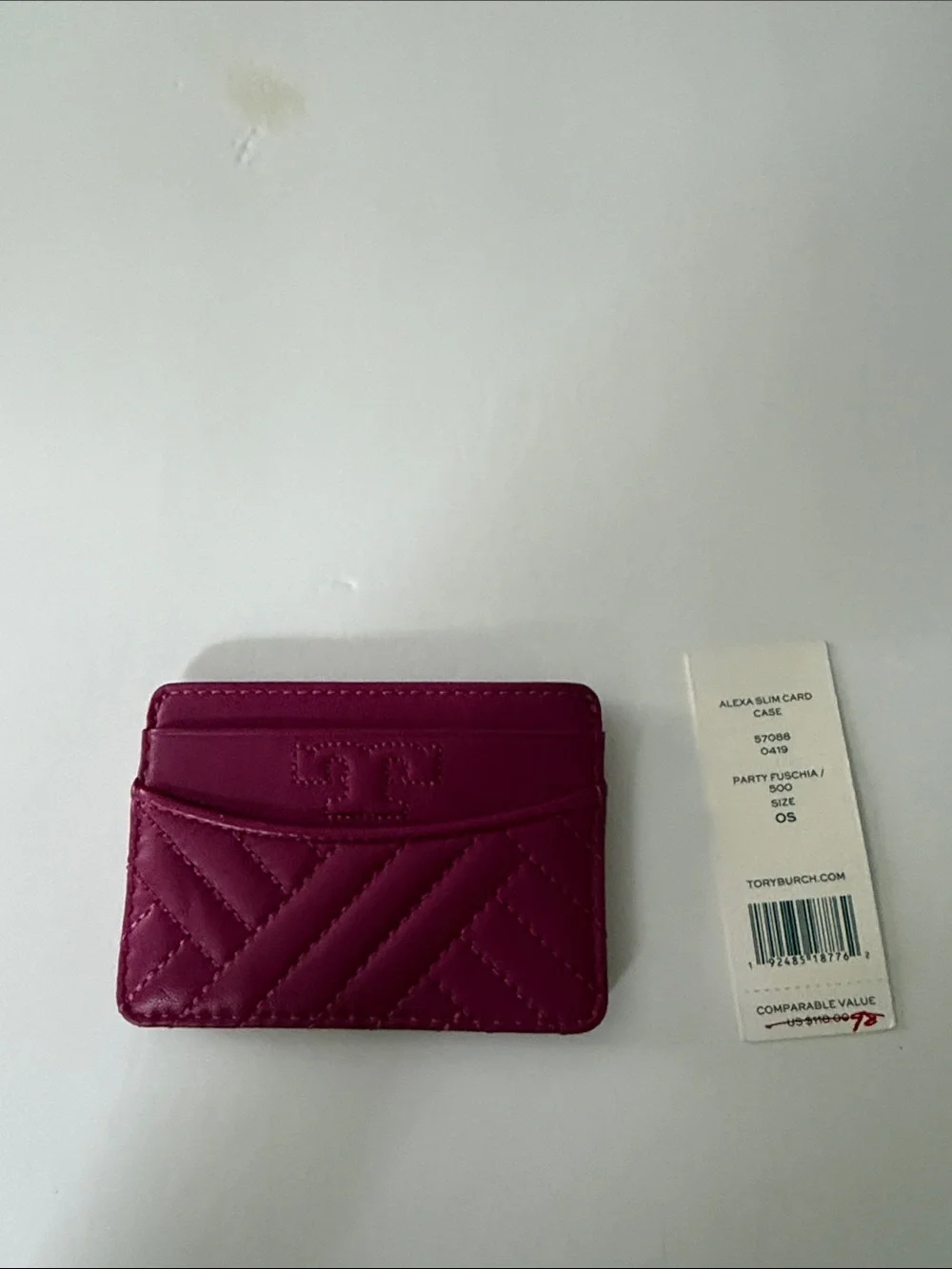 Tory Burch Quilted Alexa Slim Card Case in Party Fuchsia